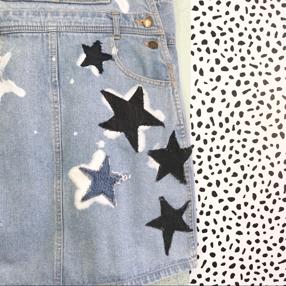 SOLD Denim Star Patchwork Overall Dress Pinafore - Picture 4 of 8